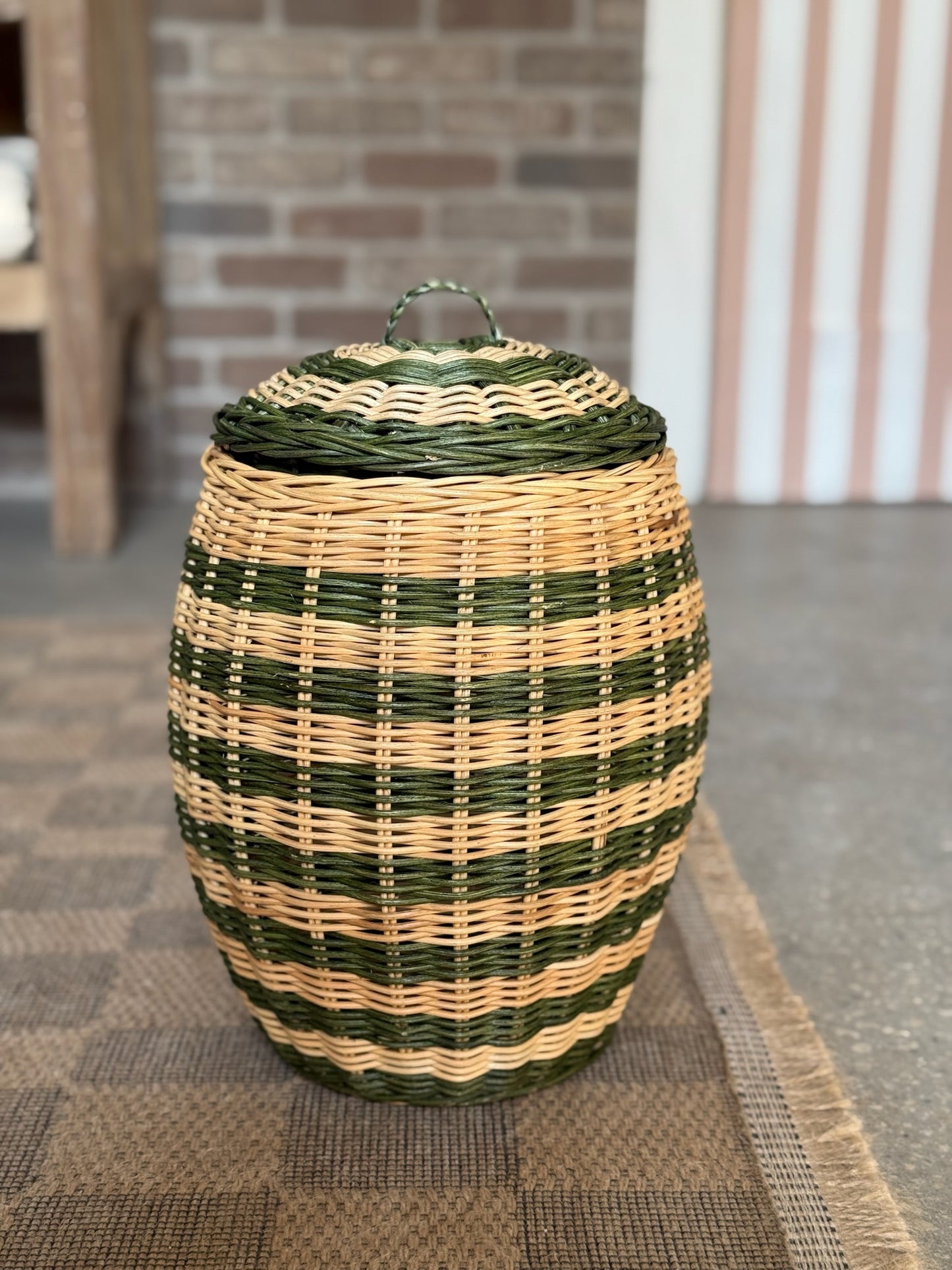 Handwoven Rattan Striped Basket