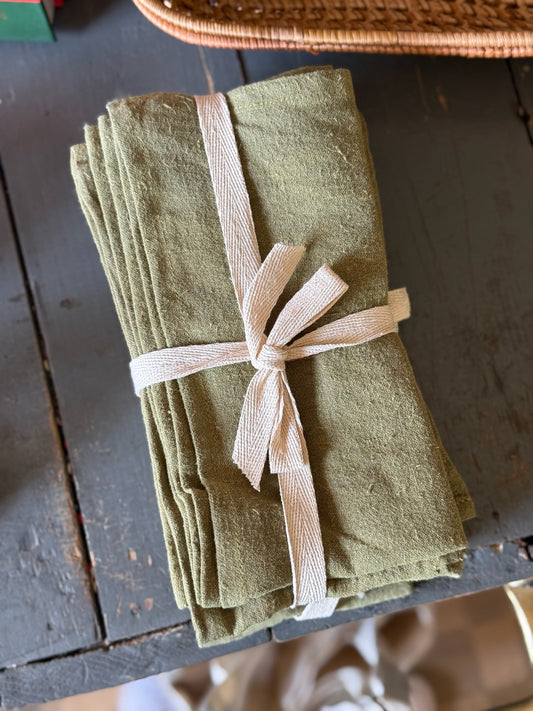 Stonewashed Holiday Evergreen Linen Napkins, Set of 4