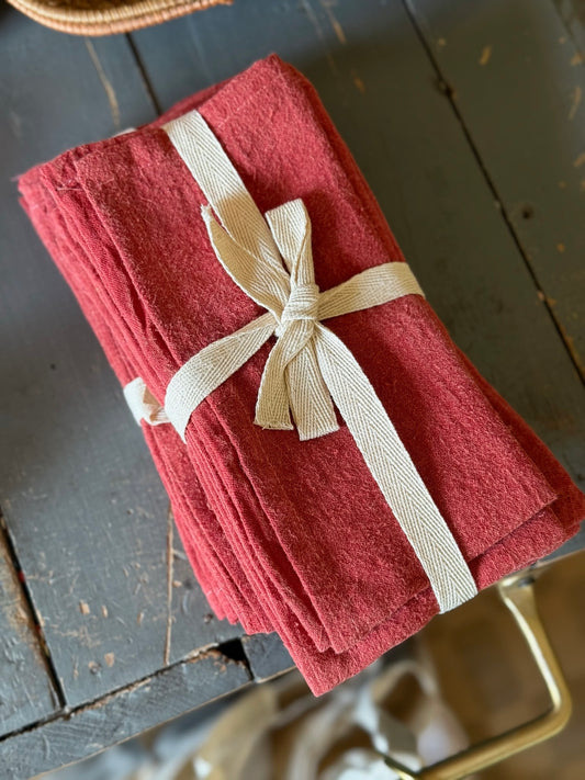 Stonewashed Holiday Red Linen Napkins, Set of 4