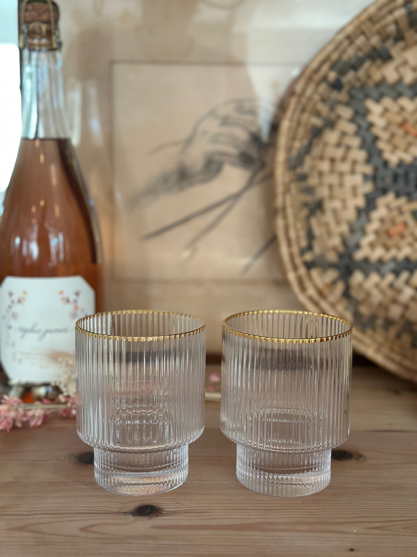 Gold-Rimmed Crystal Lowball Tumblers, Single Glass
