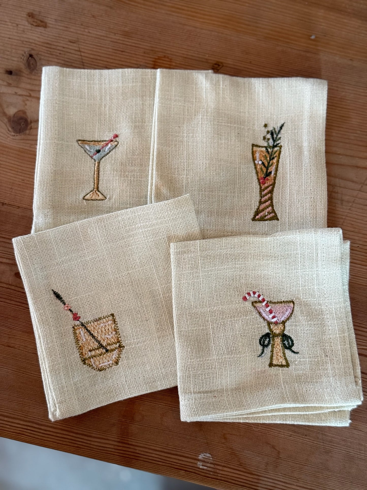 Embroidered Cocktail Napkins, Set of 4