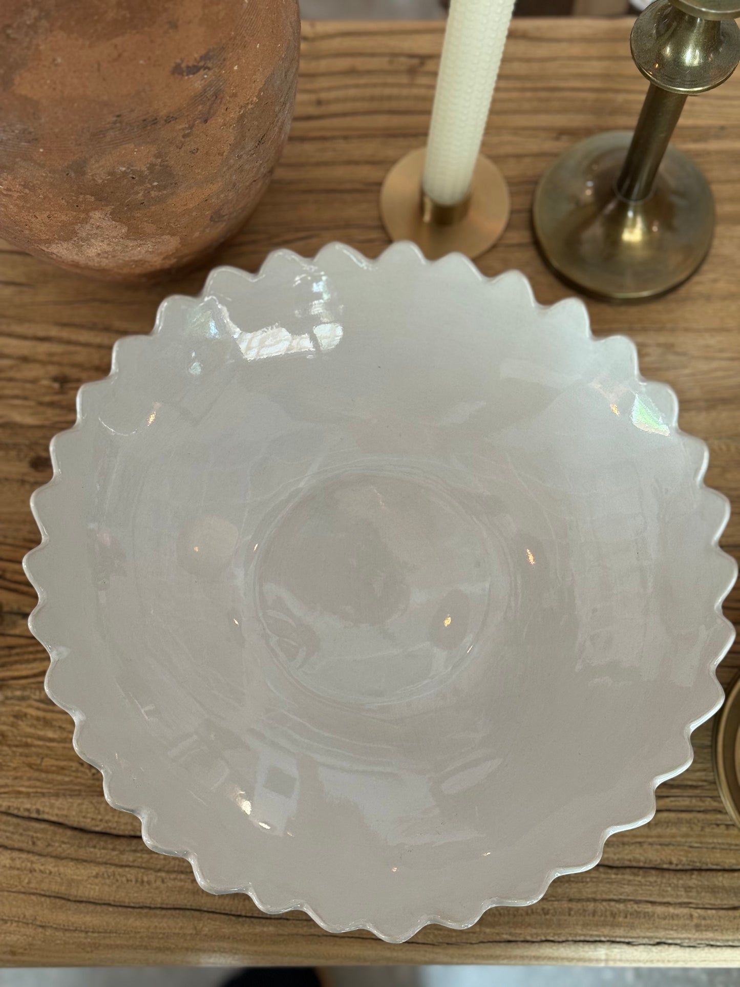 Large White Glazed Scalloped Bowl