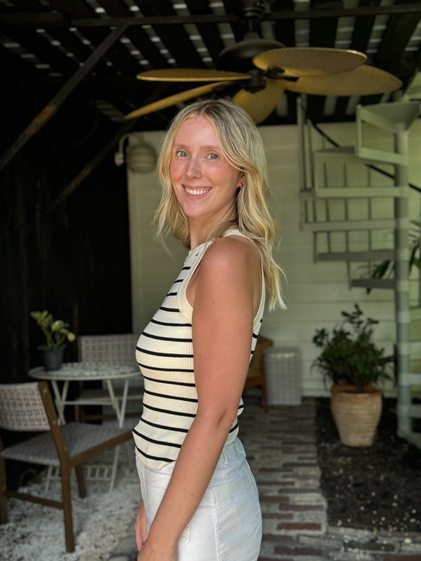Knit Sweater Ribbed Striped Tank Top