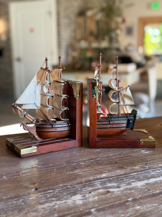 Vintage Sailing Ship Bookends, Set of 2