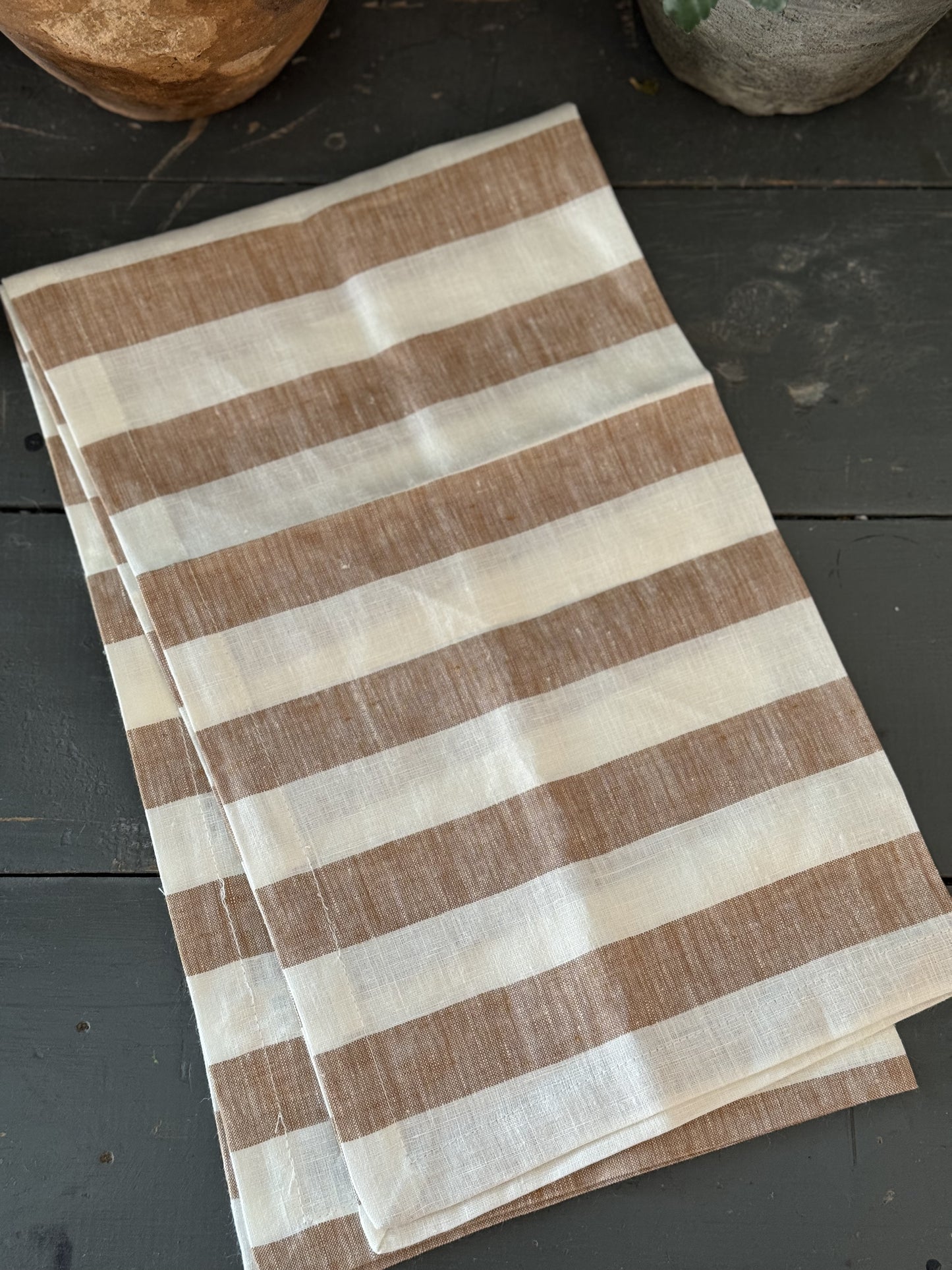 Toffee Striped Linen Tea Towel