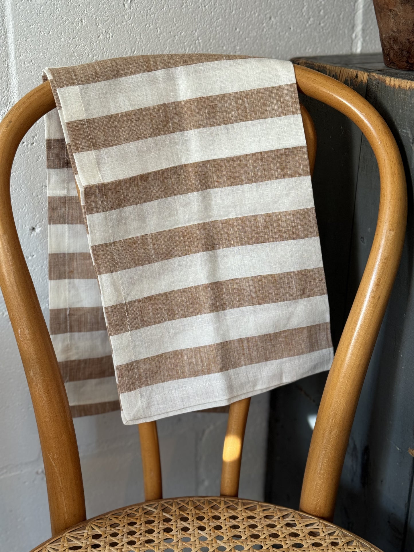 Toffee Striped Linen Tea Towel