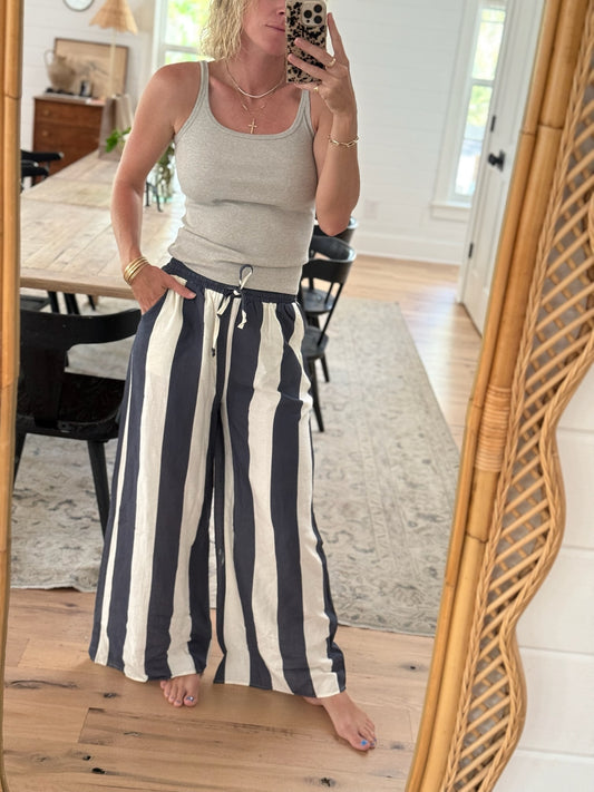 Navy Wide-Striped Pants