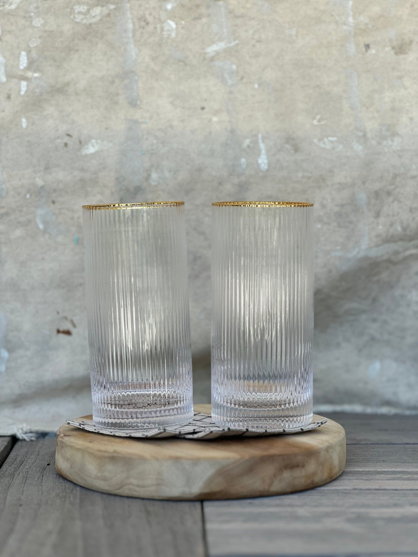 Gold-Rimmed Crystal Highball Glasses, Single Glass