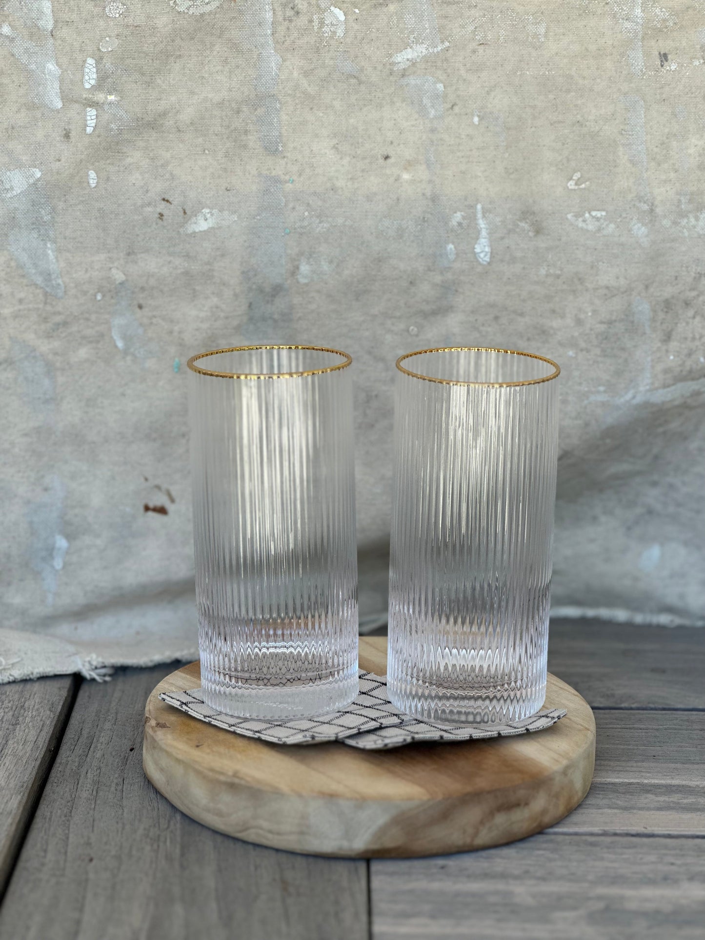 Gold-Rimmed Crystal Highball Glasses, Single Glass