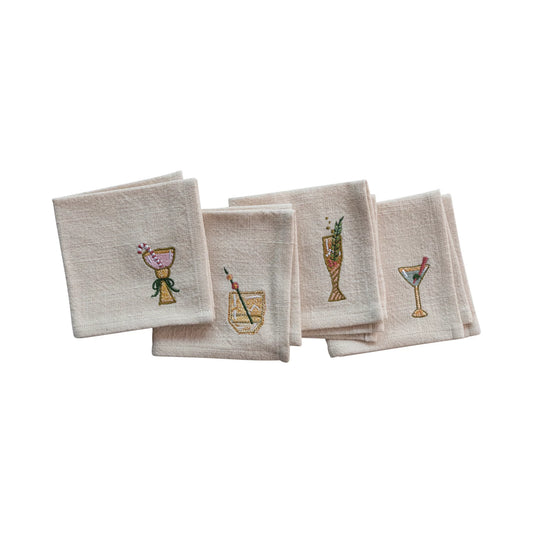 Embroidered Cocktail Napkins, Set of 4