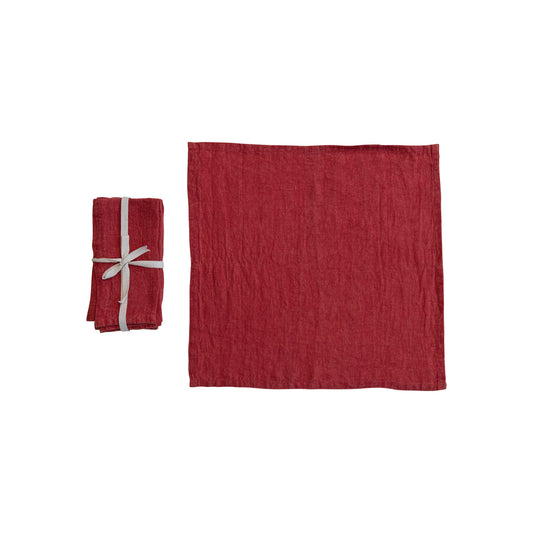 Stonewashed Holiday Red Linen Napkins, Set of 4